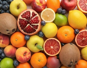 Tasty mix fruits and berries colorful background