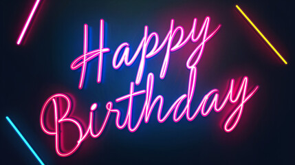 A bright pink neon sign with the words Happy Birthday in glowing script letters