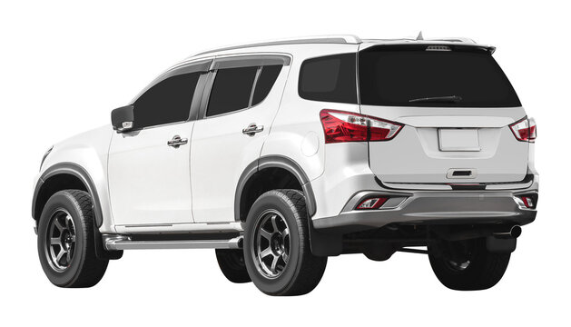 Back view white suv car