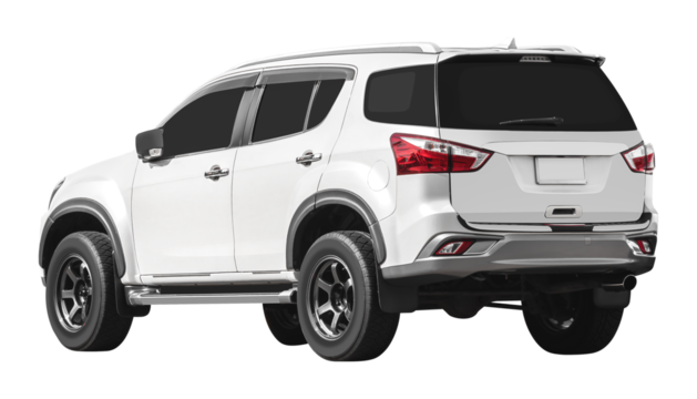 Back view white suv car