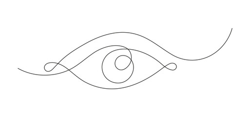 Minimalist vector illustration featuring a single continuous line art of a female eye inside a wristwatch.