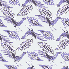 Seamless pattern with ethnic flowers ,leaf and birds vector floral illustration in vintage style