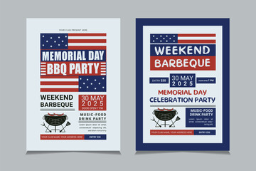 Memorial Day BBQ flyer template, Memorial Day invitation design vector.