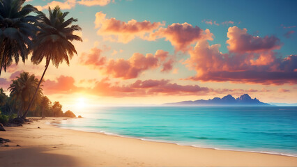Tropical beach at sunset 