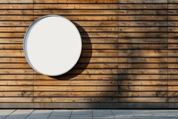 circle mockup of street store template signboard on empty wood wall