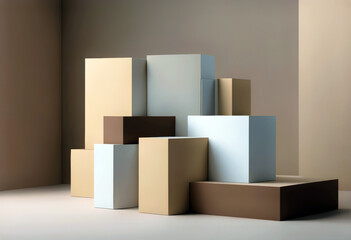 'boxes design Minimal illustration render background brown concept beige podium 3D presentation colorful abstract branding wall tones color mock cube product earth poduim three-dimensional'