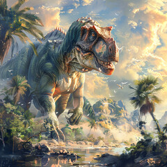 Dinosaur painting in jungle