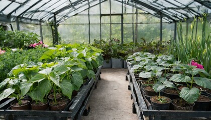 greenhouse with plants in the spring