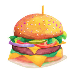 Cheese burger Watercolor Ilustration (7)