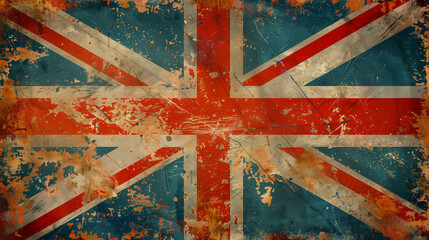 the British flag, which has been painted on the wall for a long time, the paint has cracked and rubbed off, the background is associated with an outdated system that is already failing