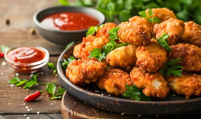 Fototapeta premium Savory Chicken Nuggets with Spicy Dip, Generative AI 
