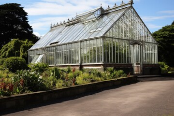 Obraz premium National Botanic Gardens of Ireland, Dublin: A scene from the historic glasshouses and formal gardens.