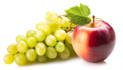 Weintrauben mit Apfel isoliert auf weißen Hintergrund, Freisteller