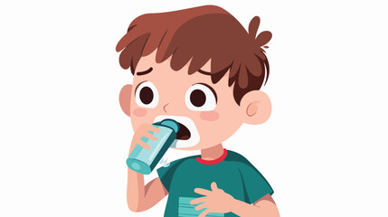 Ill little boy with inhaler on white background Vector