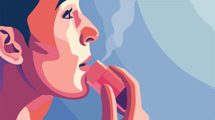 Ill man with inhaler on grey background closeup Vector