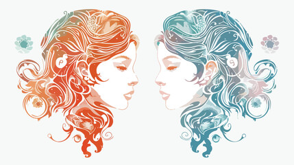 Illustration of Gemini astrological sign as a beautif