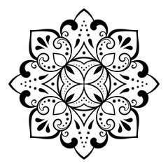 Circular pattern in form of mandala with flower for Henna, Mehndi, tattoo, decoration. Decorative ornament in ethnic oriental style. Outline doodle hand draw vector illustration.