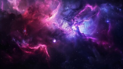 Abstract Vibrant Cosmic Nebula, Colorful Galaxy Clouds and Stars in the Night Sky as a Wallpaper Background