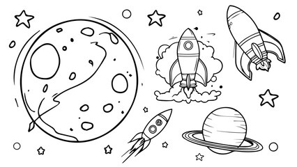 SpVector image of outer space hand with rocket and planet icons