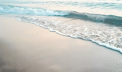 beige sand and water, gentle waves in the background, Generative AI