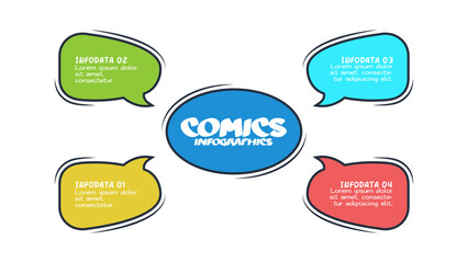 Comics infographic with 4 steps, options, parts or processes. Business data visualization. Creative infographic template