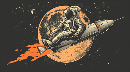 riding a rocket with a moon background