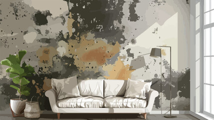 Interior of living room with black mold on walls Vector