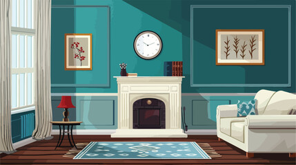 Interior of living room with decorative mantelpiece 