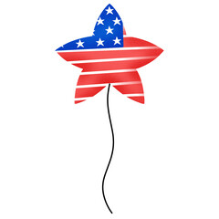 Balloon American Independence day flag cartoon. 4th July celebration american helium air balloons star shape. National USA symbol party surprise. Isolated png illustration