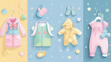 Four of baby accessories on color background Vector style