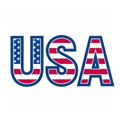Logo Letters from USA flag with stars and stripes celebrating American Independence Day on white background