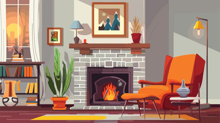 Interior of modern living room with fireplace Vector