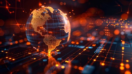 AI cyber security threat concept with digital interface overlays, African American female IT specialist analyzing data, featuring blue technology graphics and matrix numbers, with