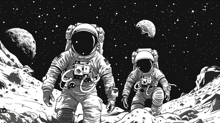 Embark on a coloring adventure with an astronaut coloring book line art design, featuring cosmic scenes and adorable astronauts 8K , high-resolution, ultra HD,up32K HD