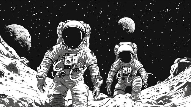 Embark on a coloring adventure with an astronaut coloring book line art design, featuring cosmic scenes and adorable astronauts 8K , high-resolution, ultra HD,up32K HD