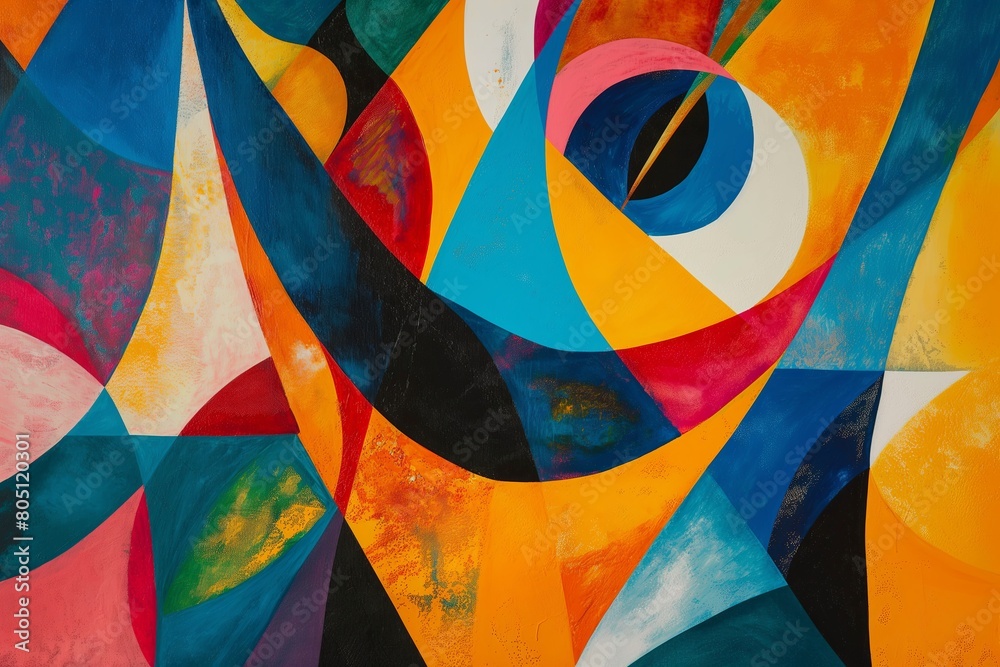Poster Synthetist artwork, using bold colors and abstract shapes 