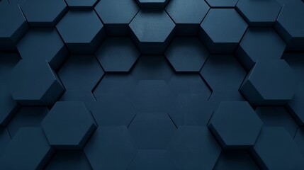 Hexagonal dark blue navy background texture placeholder, radial center space, 3d illustration, 3d...