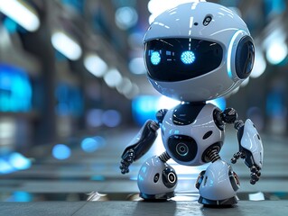 In a world of advanced robotics, a tiny, cute translucent polycarbonate scifi robot stands out with its unique and innovative design 8K , high-resolution, ultra HD,up32K HD