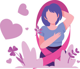 A girl is standing in the middle of the ribbon.