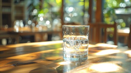 A Glass of Clear, Cool Water Graces the Table of a Restaurant, Offering a Quenching Respite Amidst the Culinary Delights