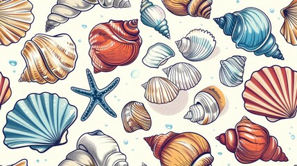 Seashells Seamless Pattern Design 