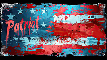 A tattered American flag with the word "Patriot" symbolizing a strong and enduring sense of national pride and dedication. US Independence Day or other national holiday