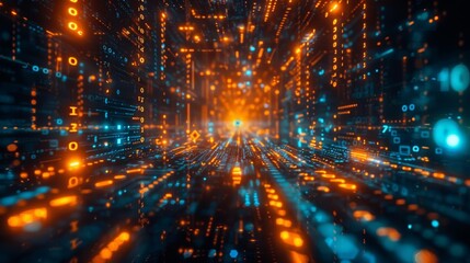 Obraz premium Immerse yourself in the mesmerizing world of digital dreams, where vibrant binary codes dance in perfect harmony, illuminating the path to a future shaped by technology and innovat