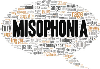 Misophonia word cloud conceptual design isolated on white background.