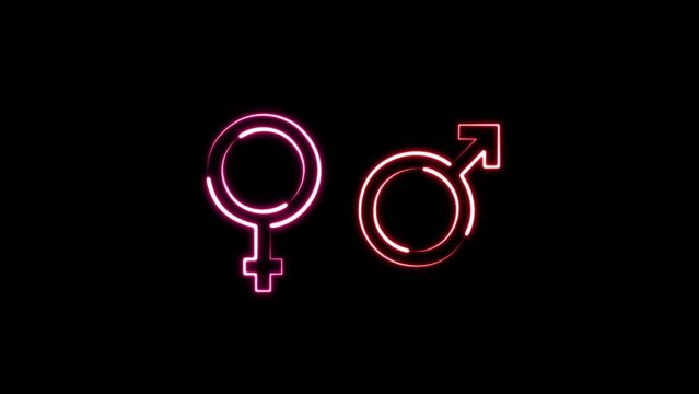 Neon Gender animation. Male female set gender icon animation.