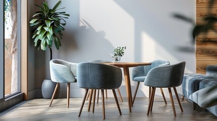 Fototapeta premium Stylish cafe interior with chairs and table, dining area with sofa. Mockup frame hyper realistic 