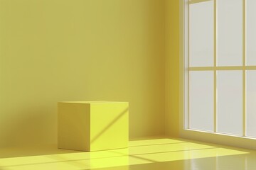 3D Yellow Empty Cube Podium for Product Presentation