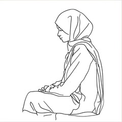 Muslim girl, art drawing continues line vector illustration