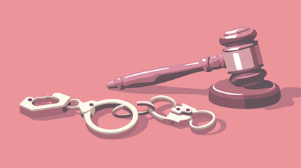 Judges gavel and handcuffs on color background Vector