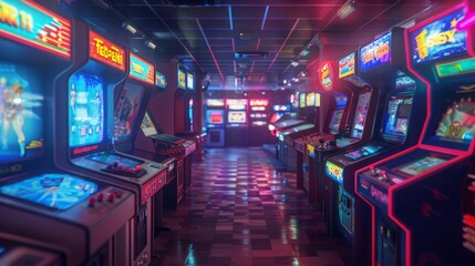 A Retro Video Game Arcade Brimming with Flashing Lights and Classic Game Audio